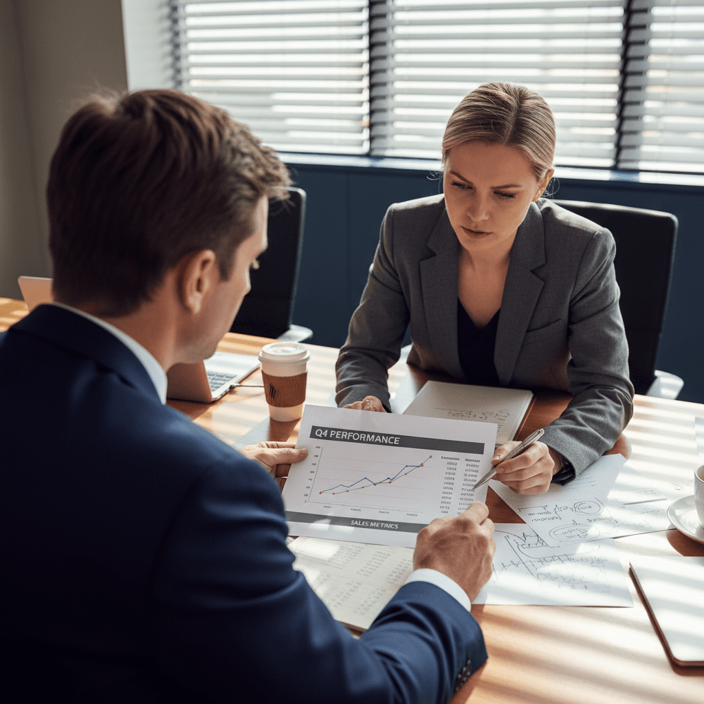 Professionals analyzing performance data report