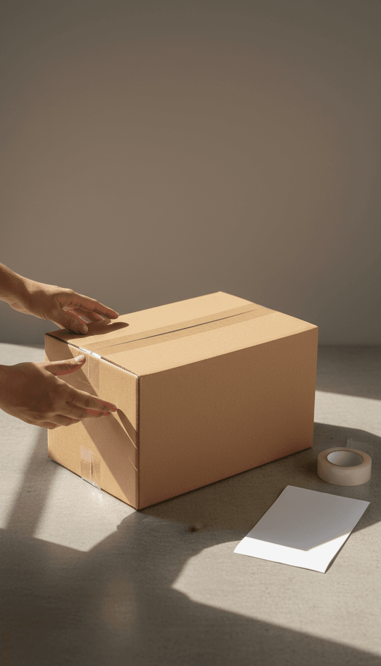 A sealed shipping box ready for dispatch