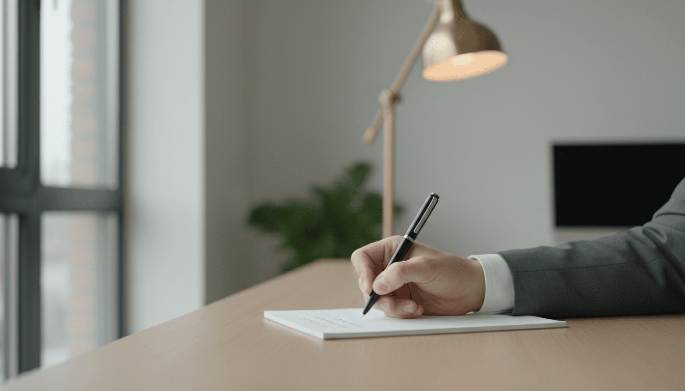 Professional replying to a client enquiry at a clean desk