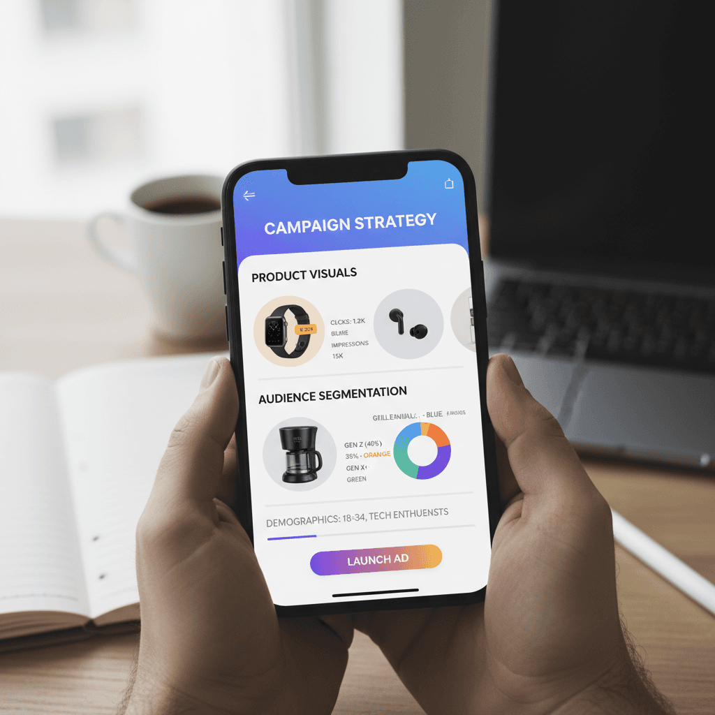 Meta ads manager layout on a smartphone displaying engagement metrics