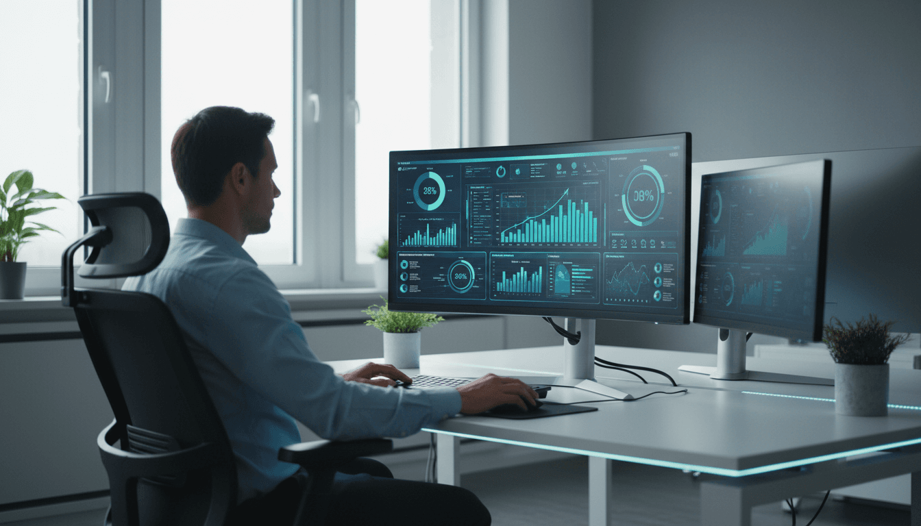 Digital advertising dashboard with performance graphs on a monitor